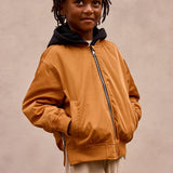Padded bomber jacket with removeable hood