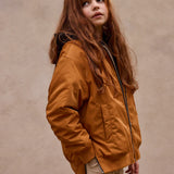 Padded bomber jacket with removeable hood