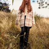 Elongated oversized plaid shirt jacket