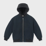 Padded bomber jacket with removeable hood