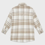Elongated oversized plaid shirt jacket