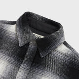 Elongated oversized plaid shirt jacket