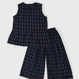 Abbott plaid peplum top & wide leg pant set