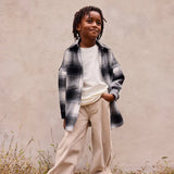 Elongated oversized plaid shirt jacket