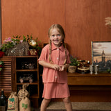 Pastel Collar Pleats Top & Bottom Set