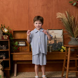 Pastel Collar Pleats Top & Bottom Set