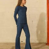 Ultra wide leg rib trouser