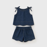 Ida denim tie shoulder top and short set
