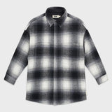 Elongated oversized plaid shirt jacket