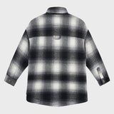 Elongated oversized plaid shirt jacket